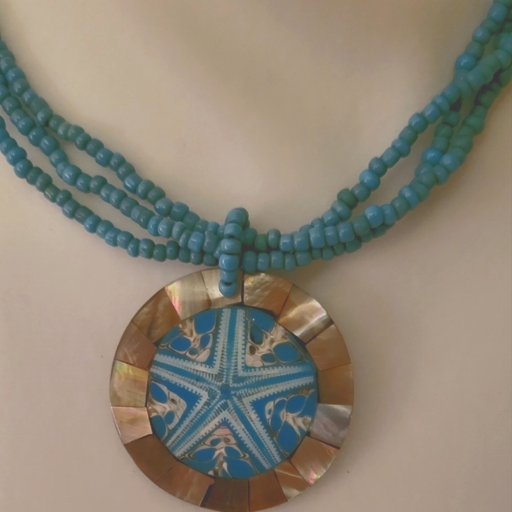 Beaded Starfish Necklace with Earrings
